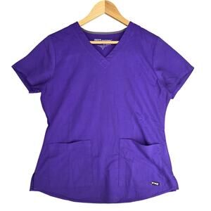 GREY’S ANATOMY BY BARCO SCRUB TOP PURPLE V‑NECK - WOMEN’S SIZE M - FRONT POCKETS